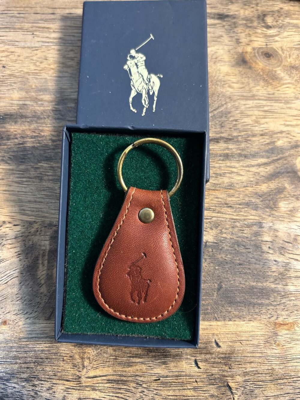 NWB VTG Ralph Lauren Brass and Leather Key Ring